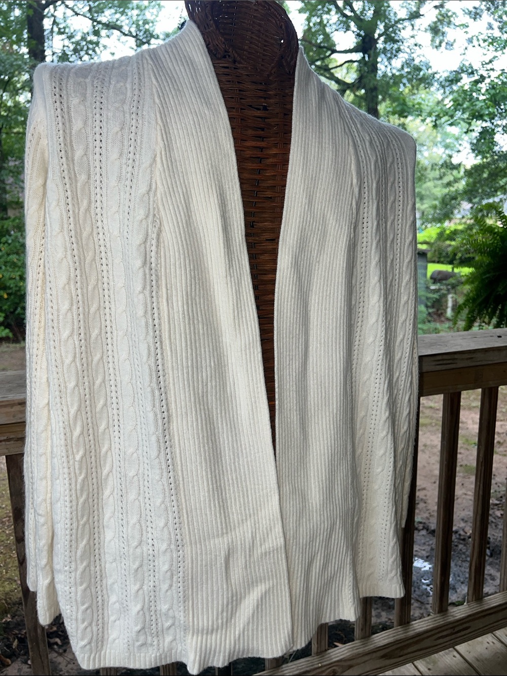 Cream Open-Front Cable Knit Cardigan Sweater